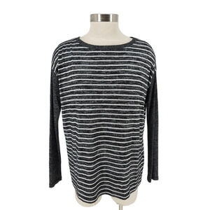 GAP Shirt Heather Black Striped Long Sleeve Boatneck Lightweight Oversized Top